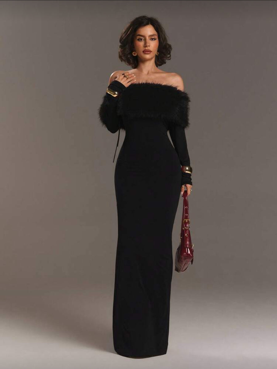 VESTIDO AJUSTADO LARGO CON OPENSHOULDERS 3 CLRS