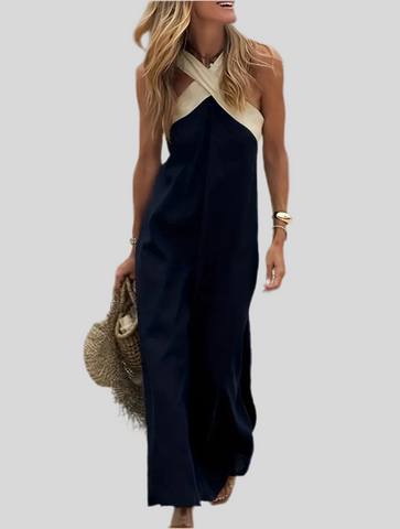 VESTIDO MIDI CON ESCOTE EN CONTRASTE