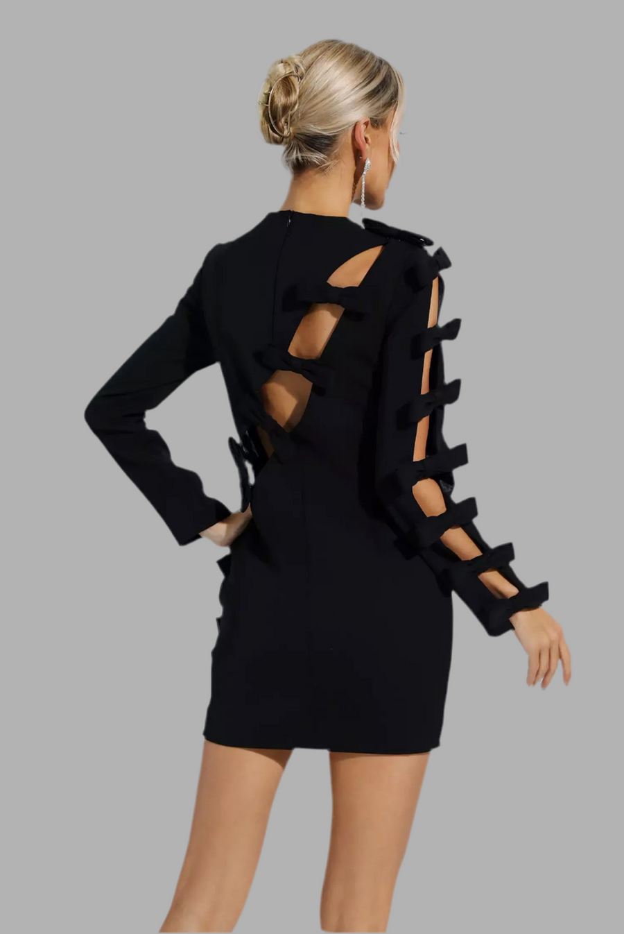 VESTIDO CEREMONIA LAZOS LATERALES MANGA LARGA