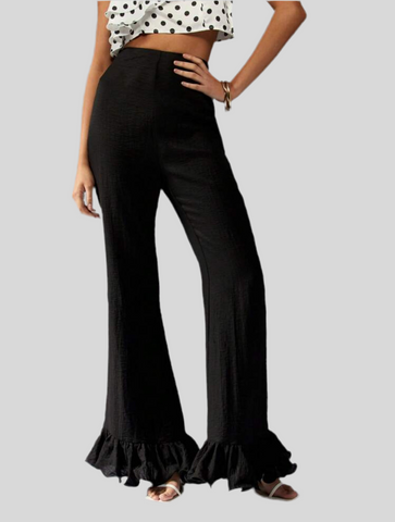 PANTALÓN CON VOLANTE RIZADO