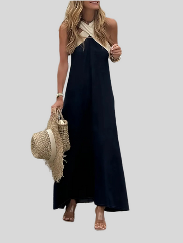 VESTIDO MIDI CON ESCOTE EN CONTRASTE
