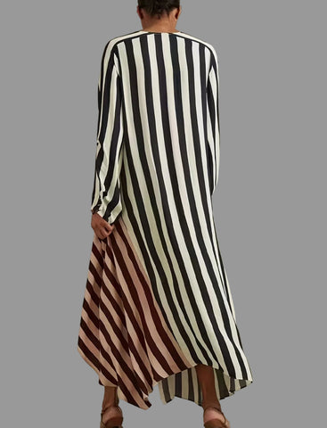 VESTIDO RAYAS CORTE CRUZADO AMPLIO