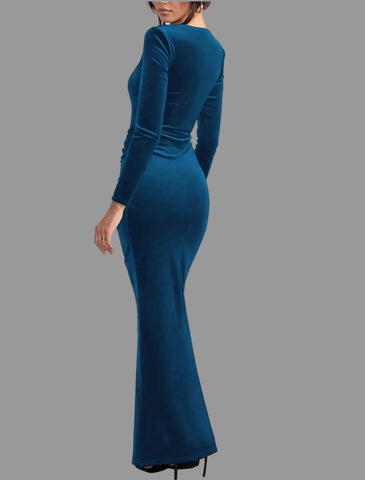 VESTIDO LARGO DE TERCIOPELO ENTALLADO 7 CLRS