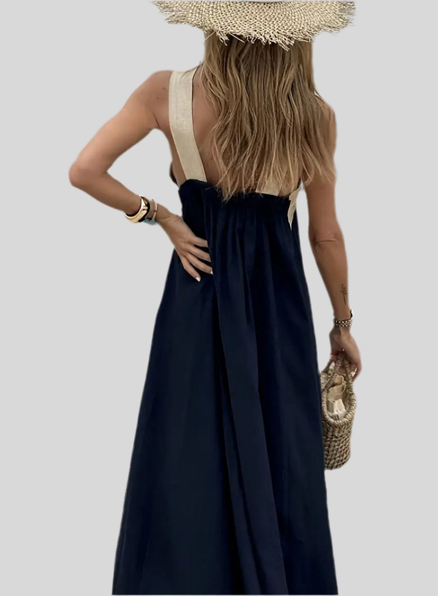 VESTIDO MIDI CON ESCOTE EN CONTRASTE