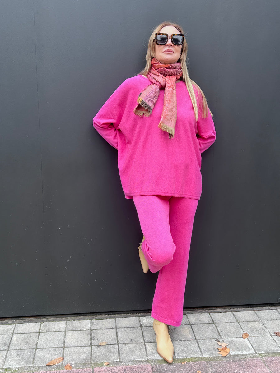 Conjunto fucsia de punto brilli de dos piezas jersey oversize cálido y confortable