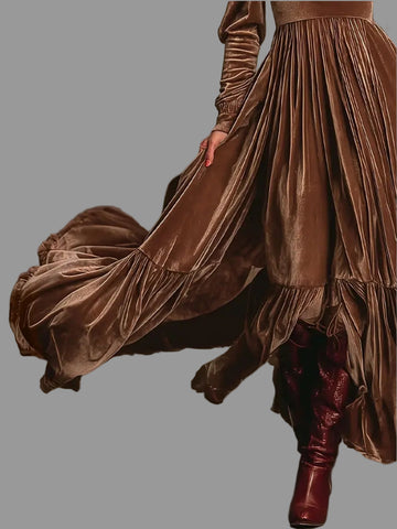 VESTIDO LARGO DE TERCIOPELO PANELADO 6 CLRS