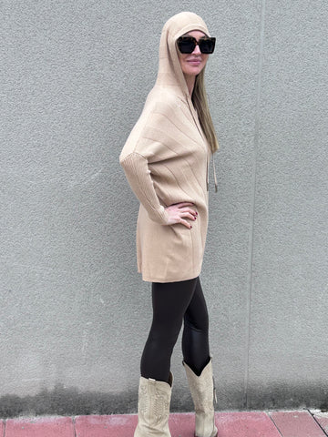 Soft knit sweater with oversized hood