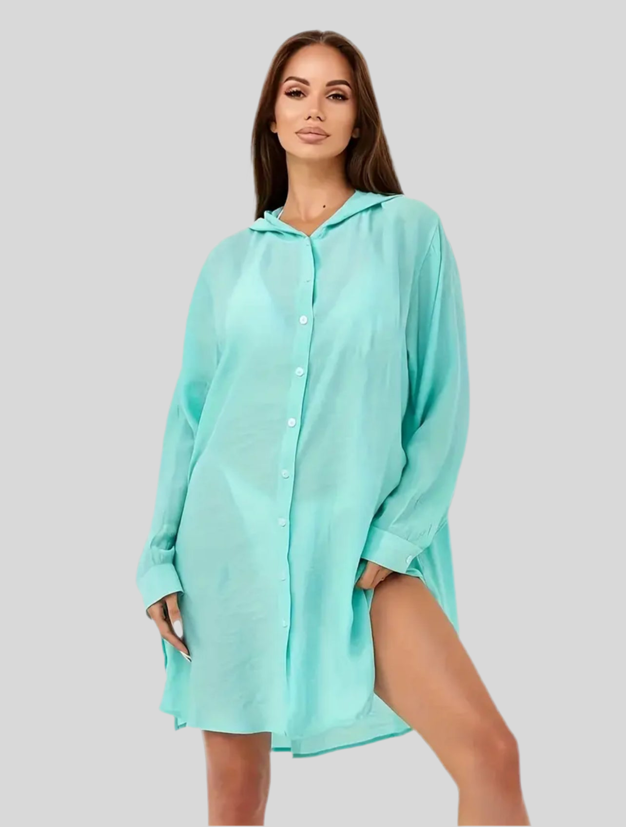 VESTIDO BLUSÓN DE PLAYA CON CAPUCHA 6 CLRS
