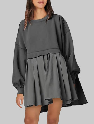 VESTIDO CORTO OVERSIZE DOS TEJIDOS 3 CLRS