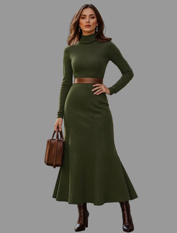 VESTIDO MIDI CON CUELLO ALTO 4 CLRS