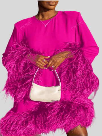 VESTIDO CORTO OVERSIZE CEREMONIA CON PLUMAS