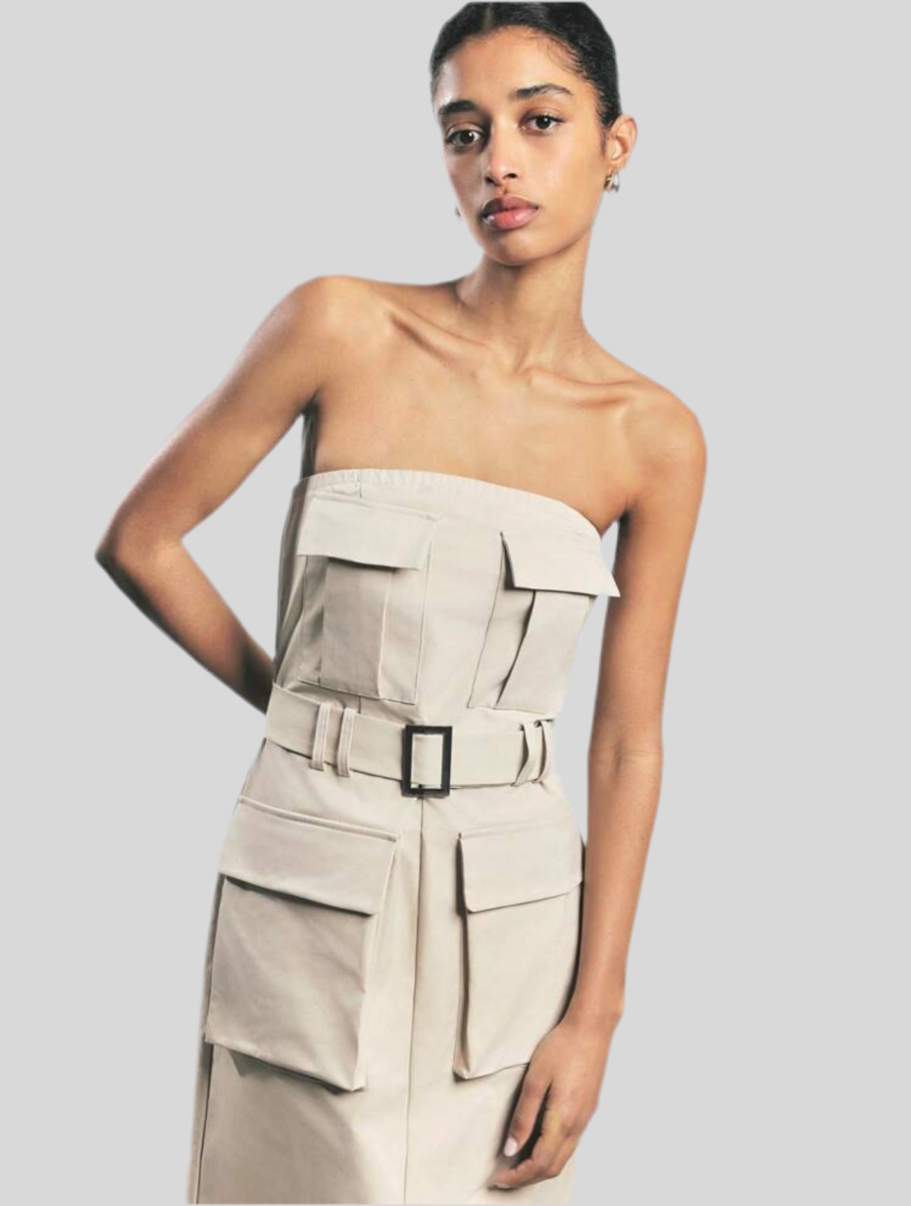 SAFARI STYLE OFF-THE-SHOULDER DRESS