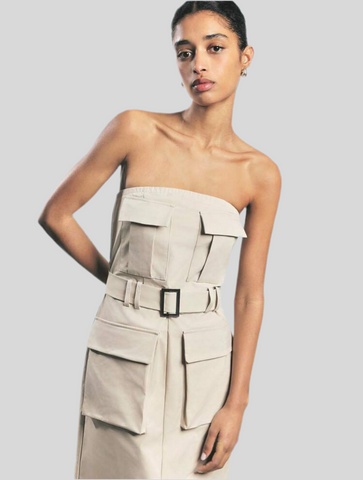 SAFARI STYLE OFF-THE-SHOULDER DRESS