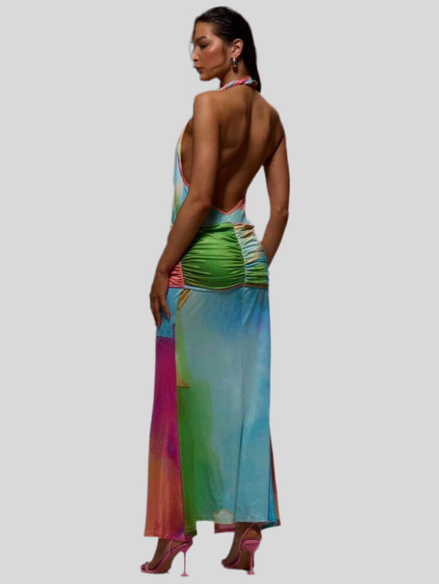 VESTIDO DE LYCRA HALTER MULTICOLOR