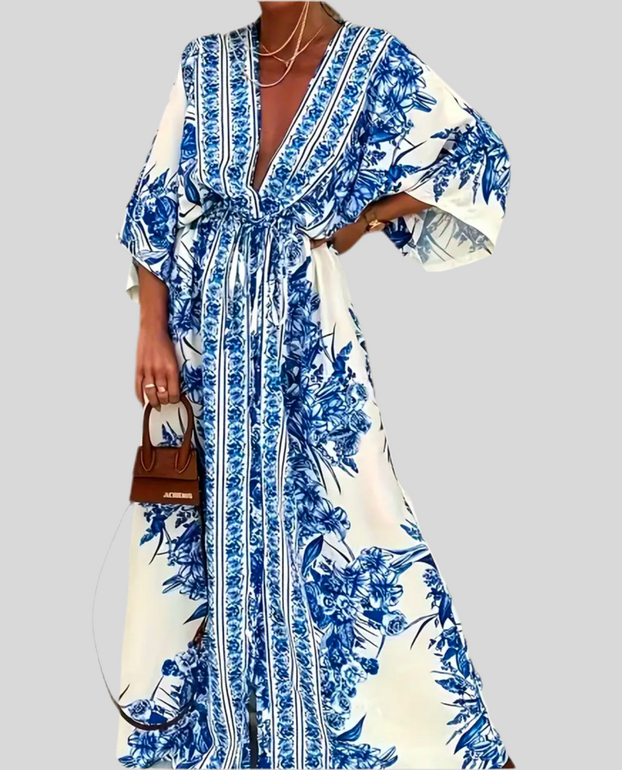 LONG DRESS PRINTED IN BLUE AND WHITE