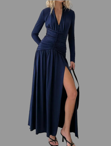 VESTIDO LARGO ELÁSTICO CADERA DRAPEADA 2 CLRS