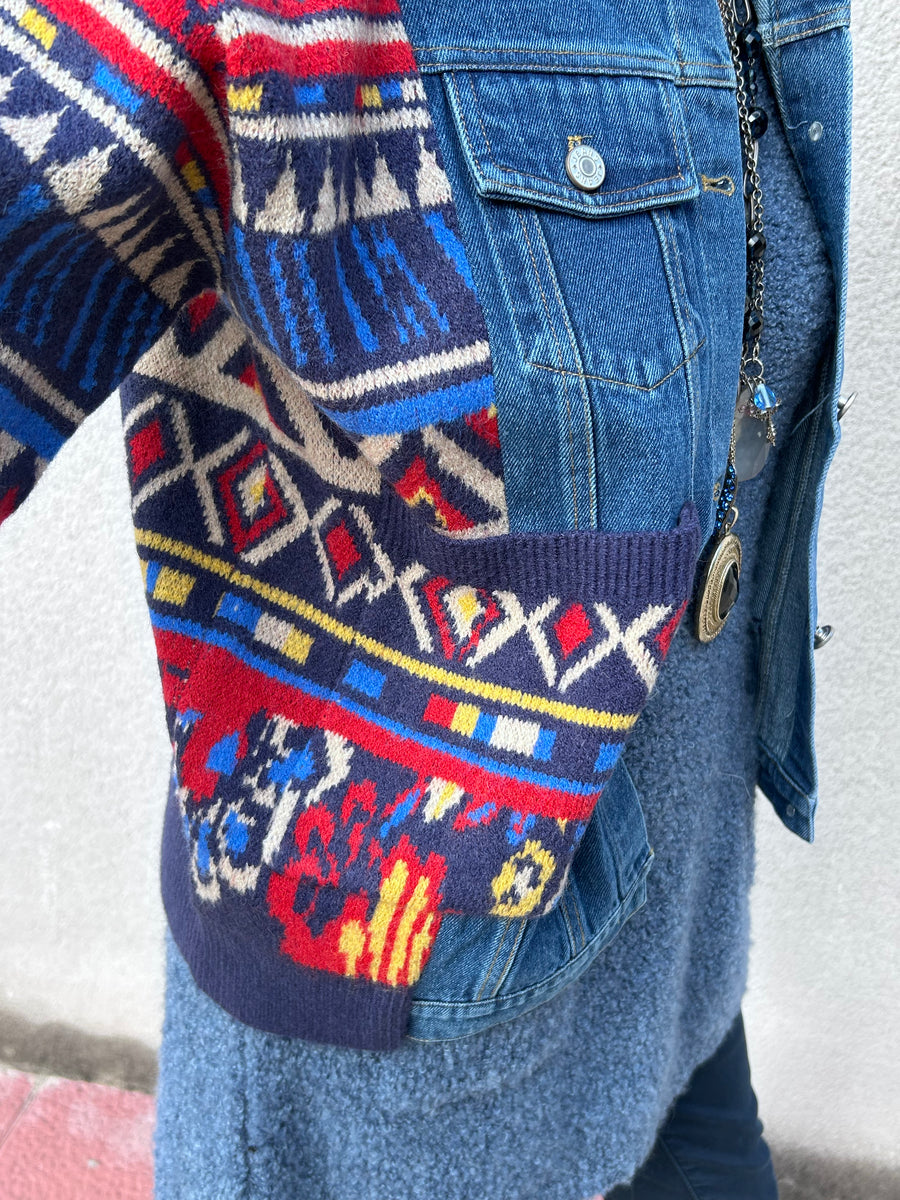 Mixed denim and knit jacket