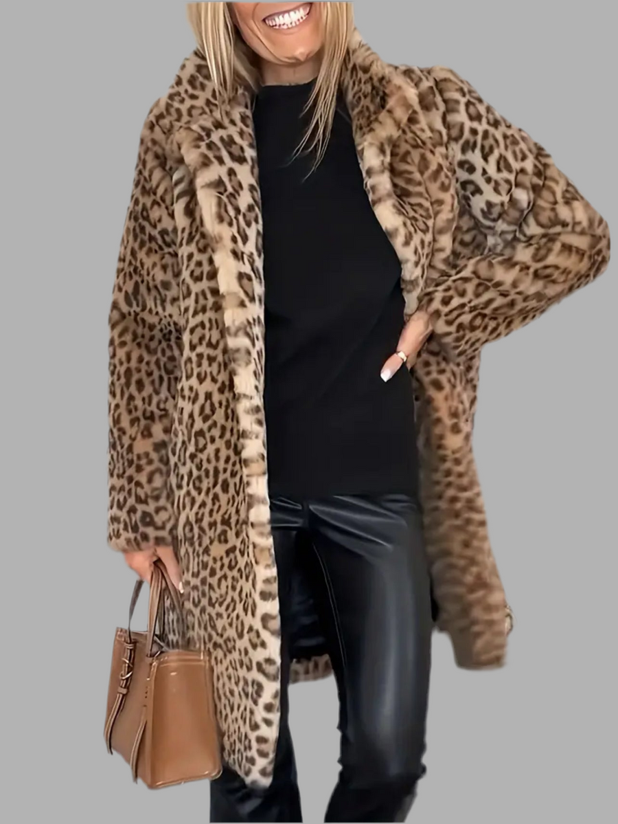 ABRIGO RECTO DE PELUCHE ANIMAL PRINT