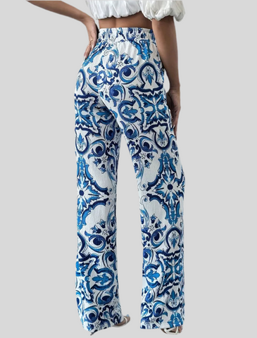 PANTALÓN ESTAMPADO EN AZULES CINTURA ELÁSTICA