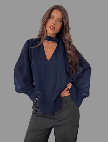 CAMISA AMPLIA CON ESCOTE Y LAZADA 9 CLRS