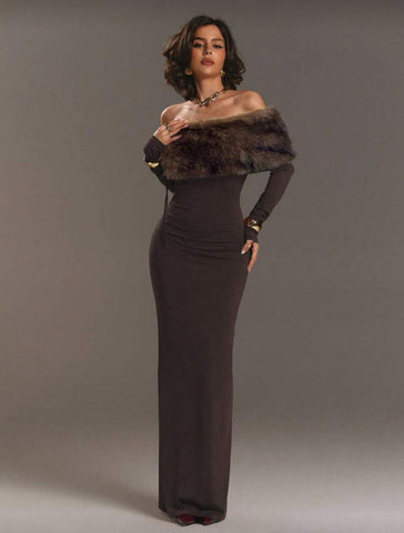 VESTIDO AJUSTADO LARGO CON OPENSHOULDERS 3 CLRS