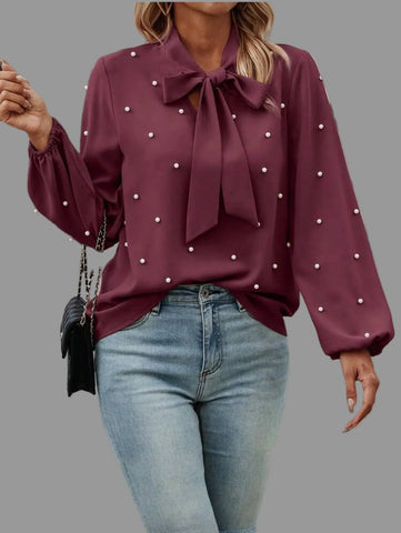 CAMISA CON LAZADA Y PERLAS 10 CLRS