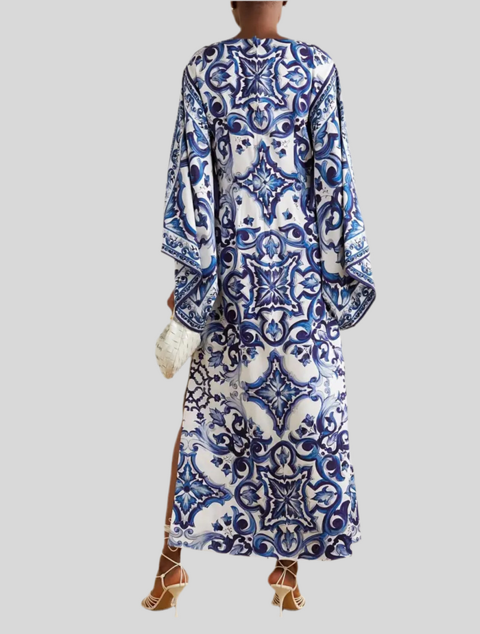 KAFTAN ESTAMPADO EN AZULES MANGA AMPLIA