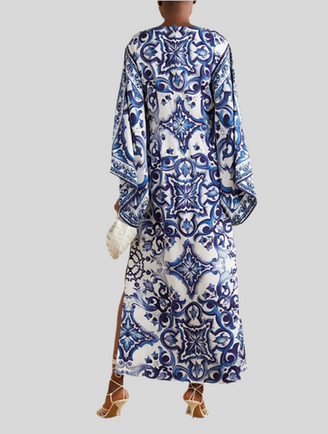 KAFTAN ESTAMPADO EN AZULES MANGA AMPLIA
