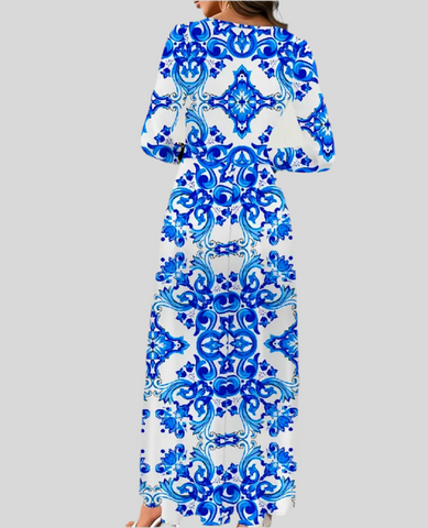 VESTIDO MIDI ESTAMPADO CON CINTURA MARCADA