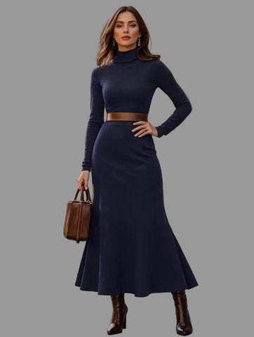 VESTIDO MIDI CON CUELLO ALTO 4 CLRS