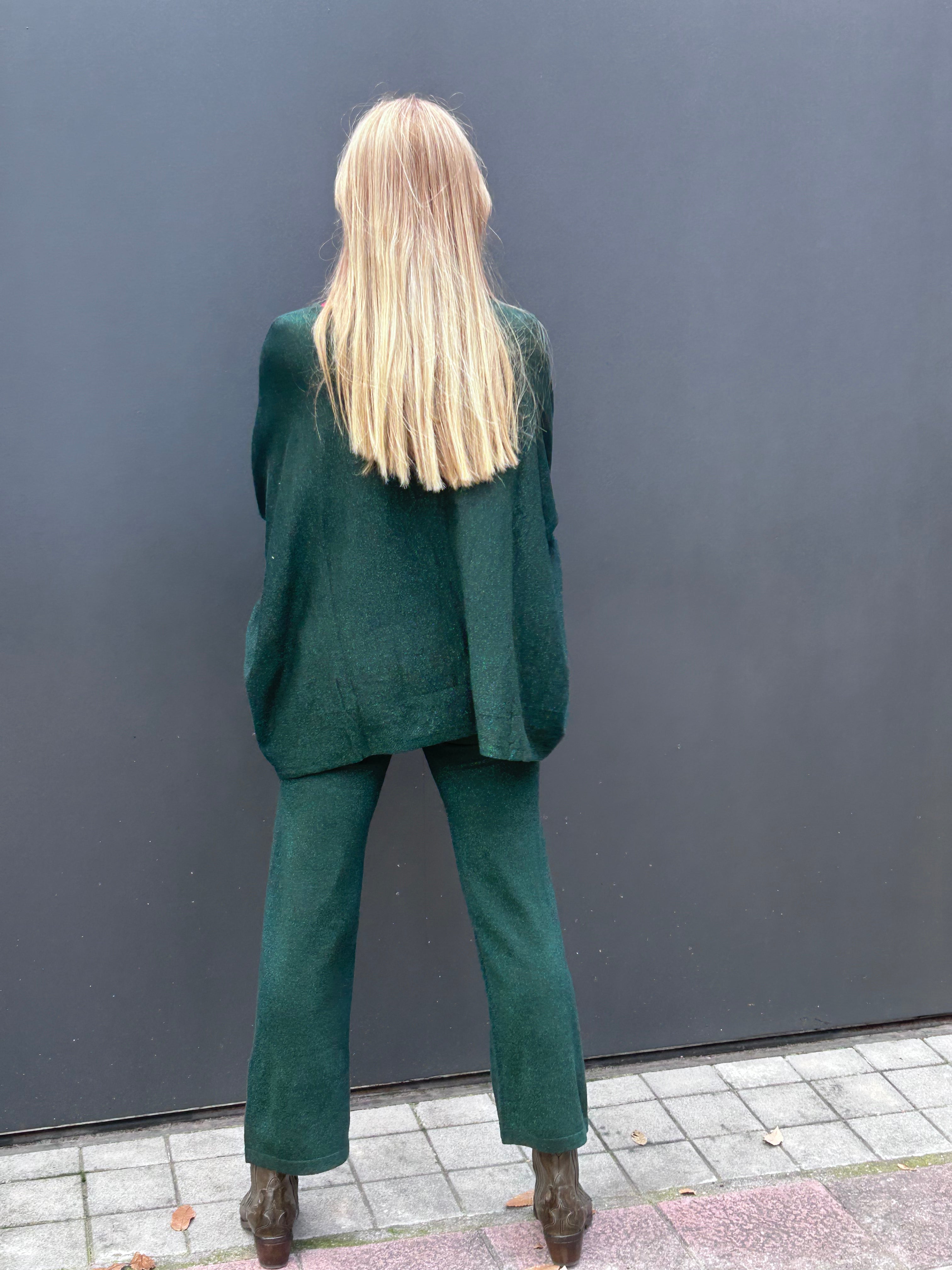 Conjunto verde oscuro de punto brilli de dos piezas jersey oversize cálido y confortable