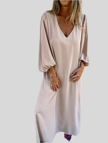 VESTIDO MIDI AMPLIO ESCOTE UVE 2 CLRS