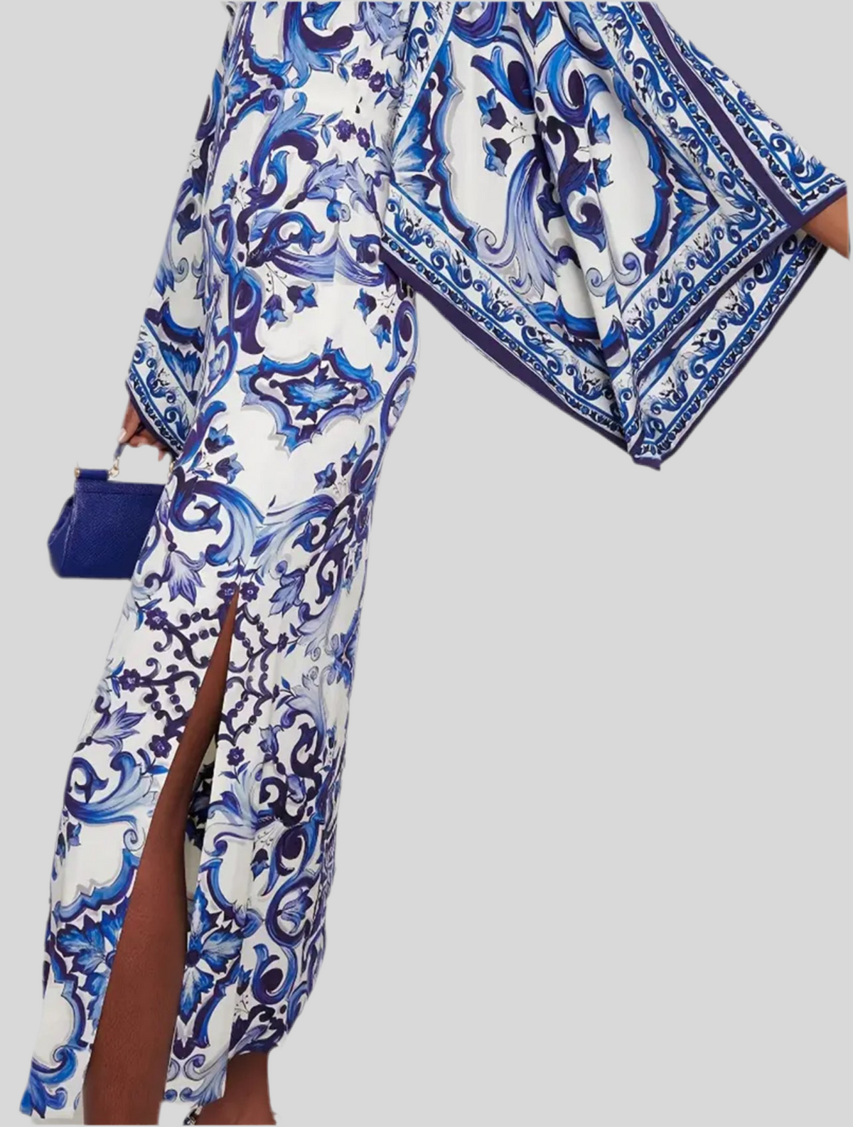 KAFTAN ESTAMPADO EN AZULES MANGA AMPLIA