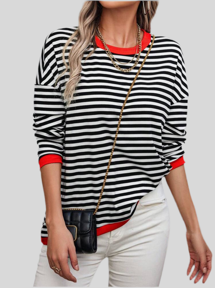 CAMISETA DE RAYAS CON BORDE ROJO