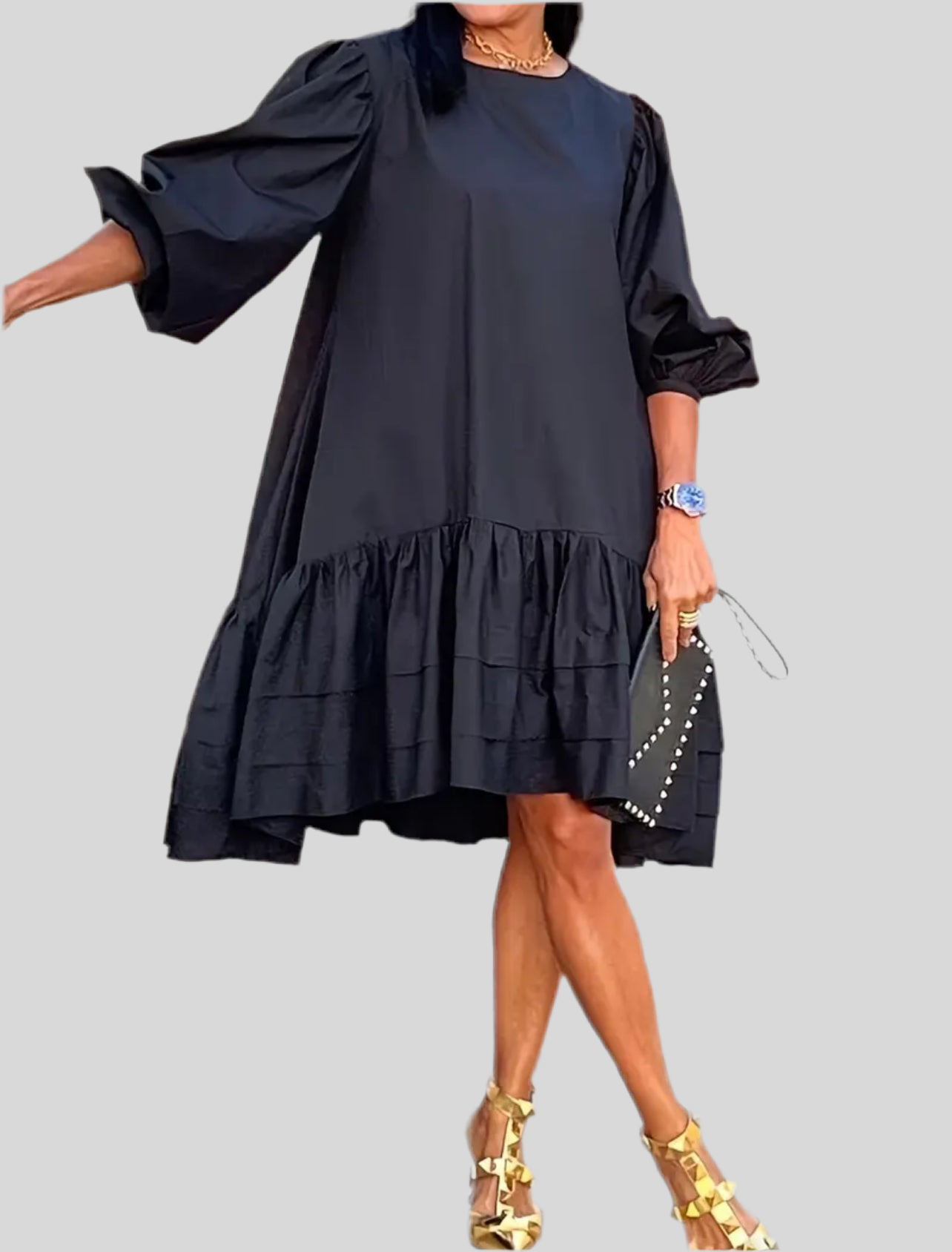 VESTIDO AMPLIO NEGRO VOLANTE