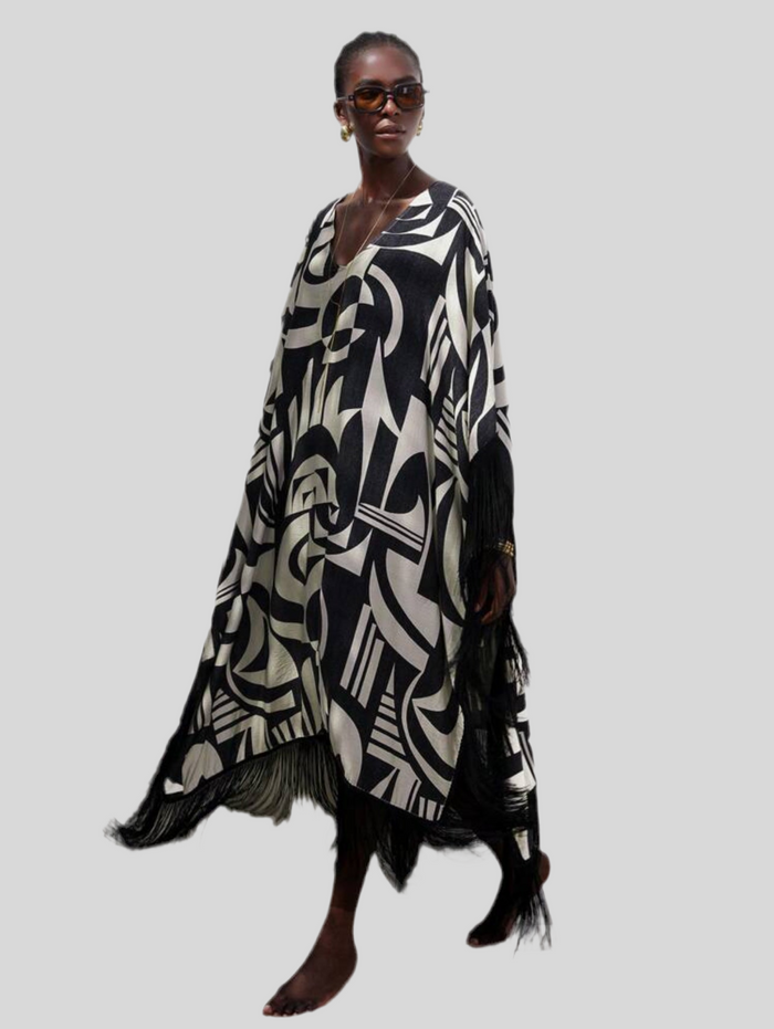 KAFTAN AMPLIO CON BORDE DE FLECOS