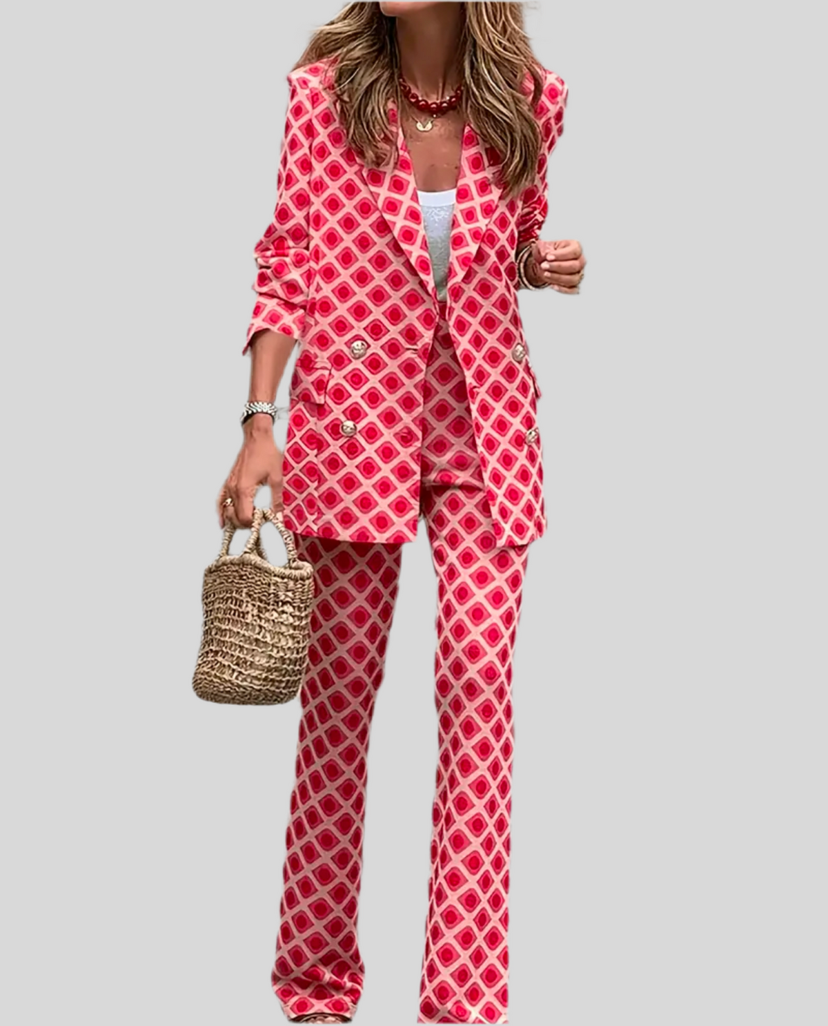PRINTED DOUBLE-BREAKED JACKET SUIT