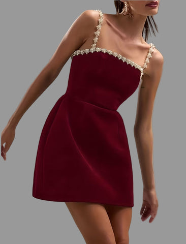 VESTIDO DE TERCIOPELO TIRANTE BRILLANTE 3 CLRS