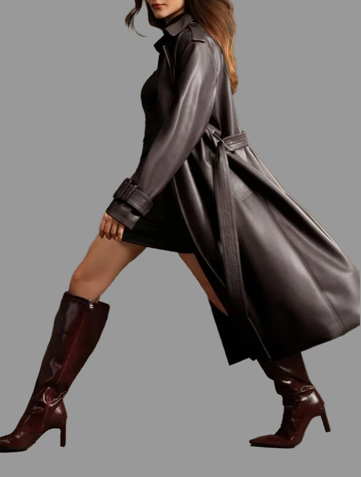 ABRIGO DE CUERO ECOPIEL CON 2 CLRS