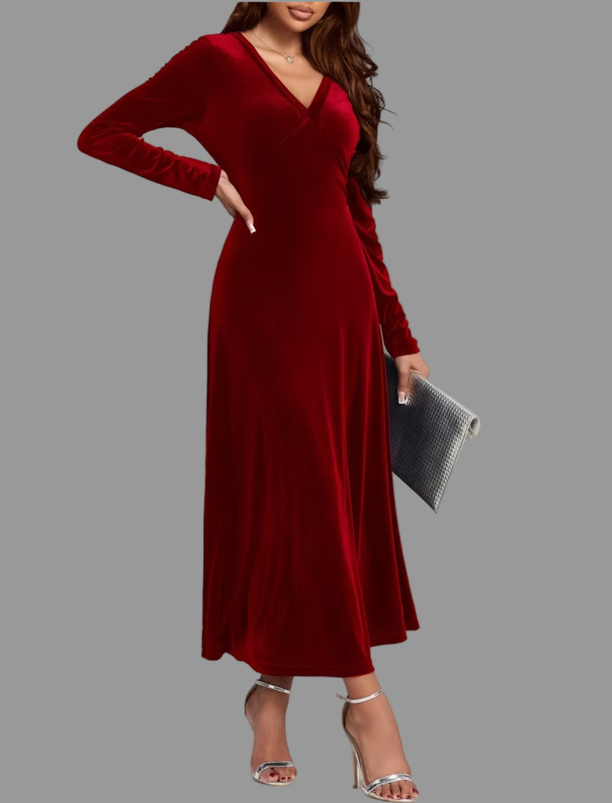 VESTIDO DE TERCIOPELO FALDA EVASÉ 3 CLRS