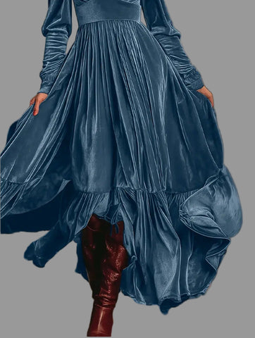 VESTIDO LARGO DE TERCIOPELO PANELADO 6 CLRS