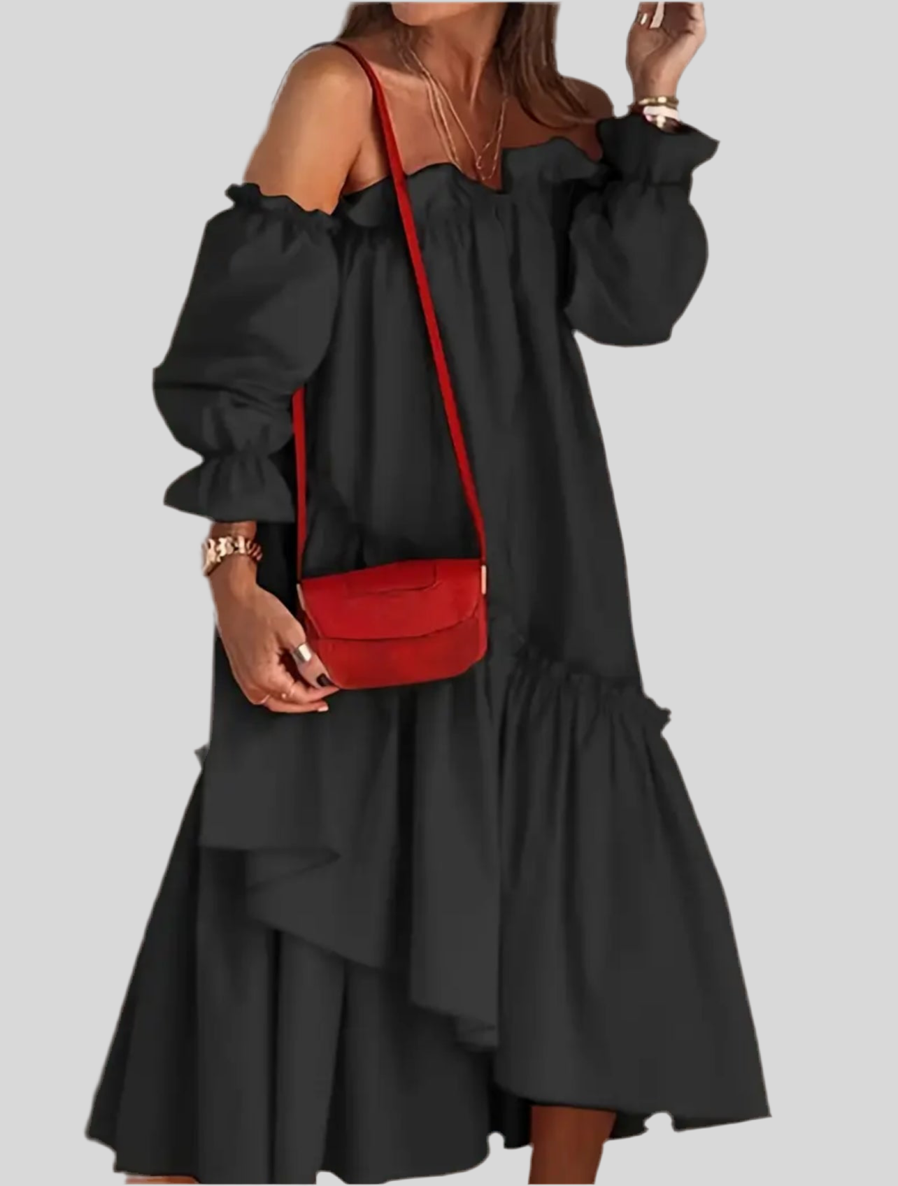 VESTIDO MIDI AMPLIO VOLANTES 2 CLRS