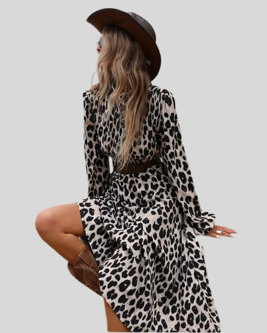 ANIMAL PRINT DRESS WITH BOX NECKLINE