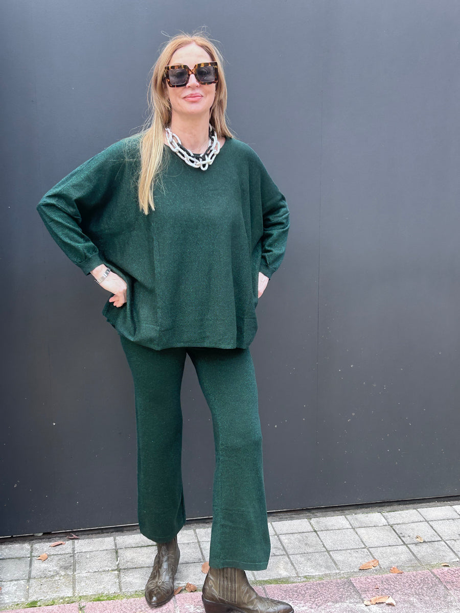 CONJUNTO DE PUNTO ELÁSTICO DE JERSEY OVERSIZE Y PANTALÓN