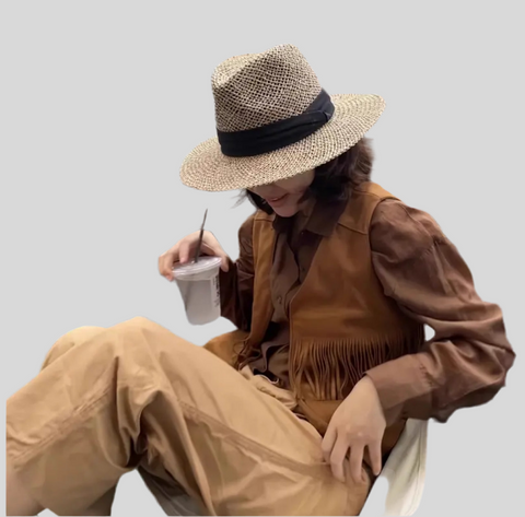 SOMBRERO DE RAFIA NATURAL CON BANDA 3 CLRS