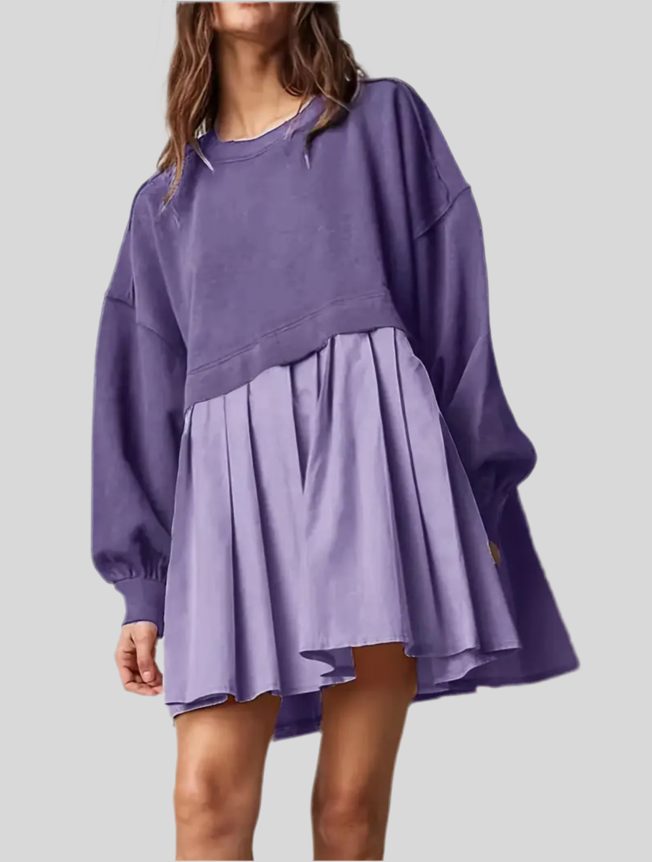 VESTIDO CORTO OVERSIZE DOS TEJIDOS 3 CLRS