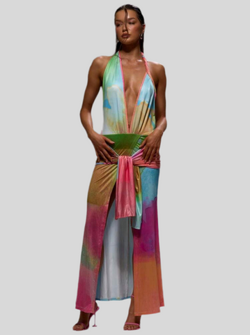 VESTIDO DE LYCRA HALTER MULTICOLOR