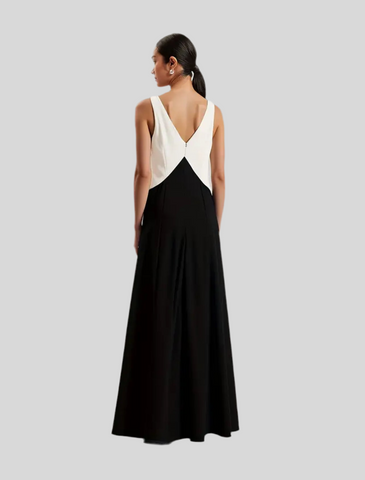 VESTIDO LARGO BICOLOR ESCOTE UVE