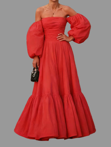VESTIDO ROJO MANGAS ABULLONADAS