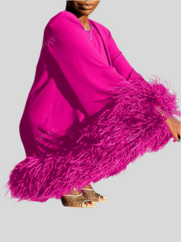 VESTIDO CORTO OVERSIZE CEREMONIA CON PLUMAS